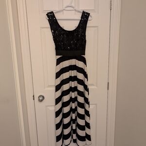 Elegant Black and White Striped Dress